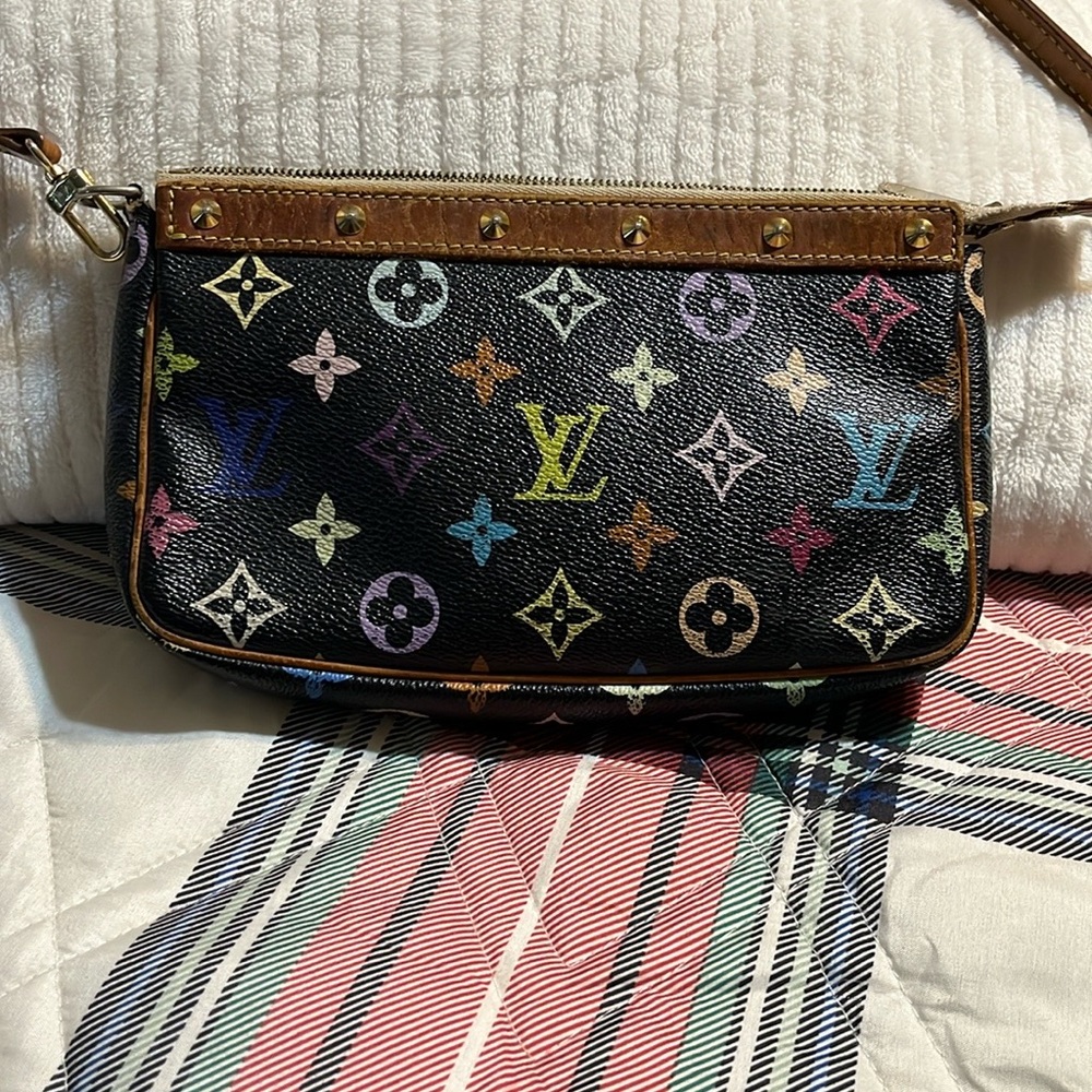 Vintage Louis Vuitton Black Multicolor Monogram Clutch